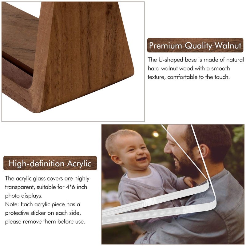 Mixoo Picture Frame 2 Pack - Rustic Wooden Photo Frames with Walnut Wood Base and High Definition Break Free Acrylic Glass Covers for Tabletop or Desktop Display (4x6 inch  Vertical + Vertical) - Image 2